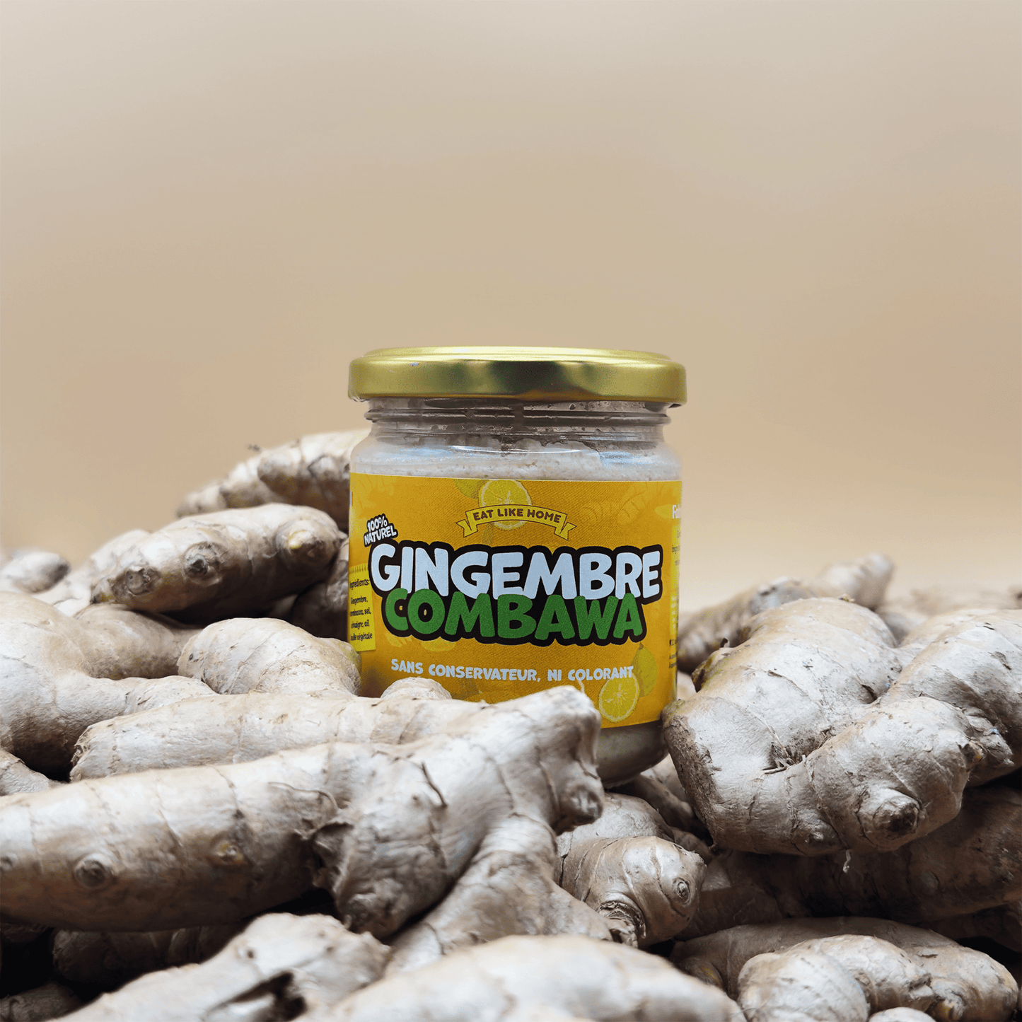 Le Mélange Gingembre Combava 170g vue de face sur du Gingembre