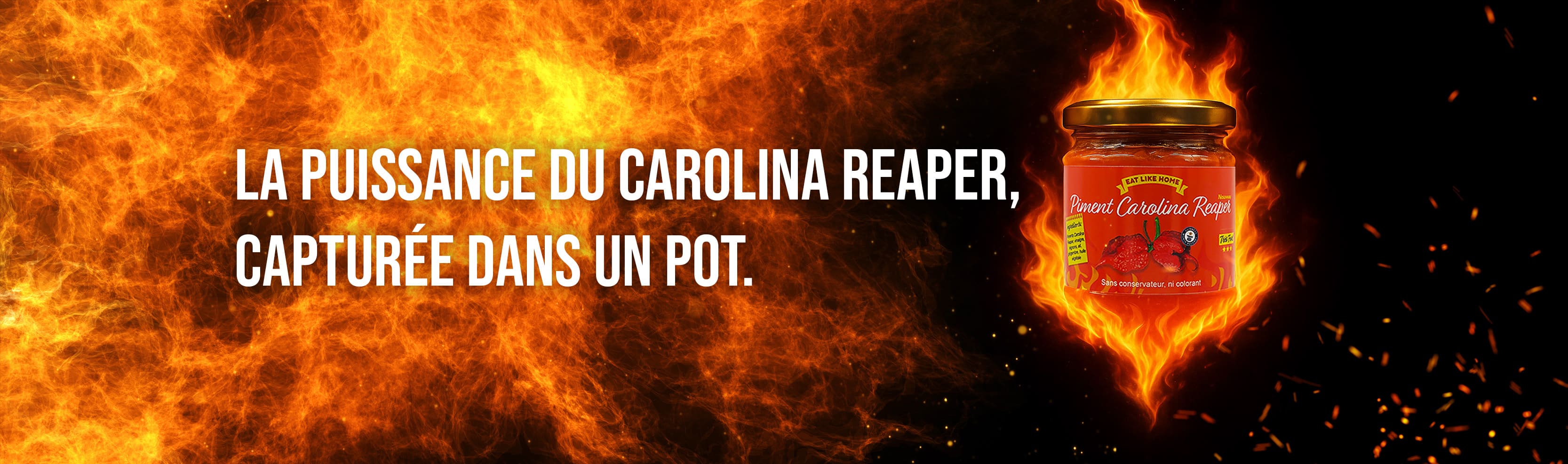 Le pot de Piment Carolina Reaper enflammé