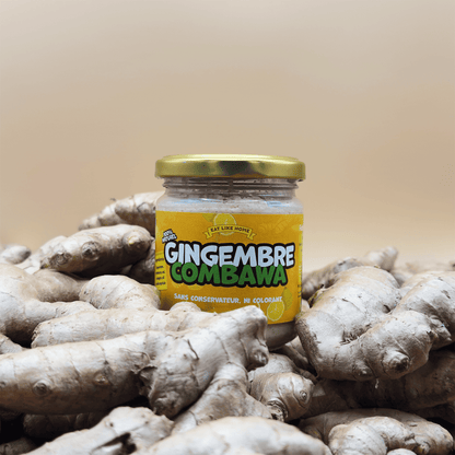 Le Mélange Gingembre Combava 170g vue de face sur du Gingembre