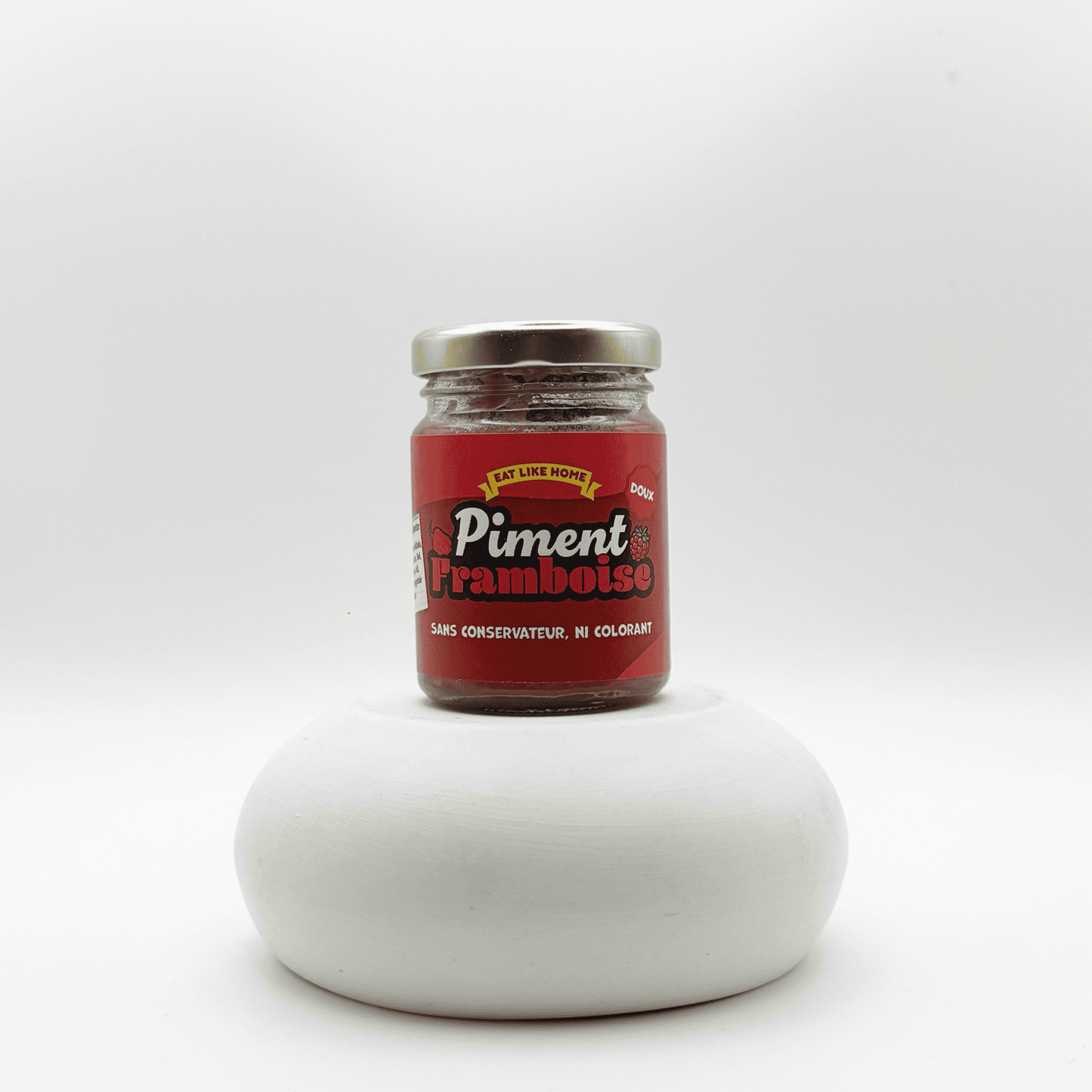 Pot de piment à la Framboise 90 grammes vue de face sur fond blanc
