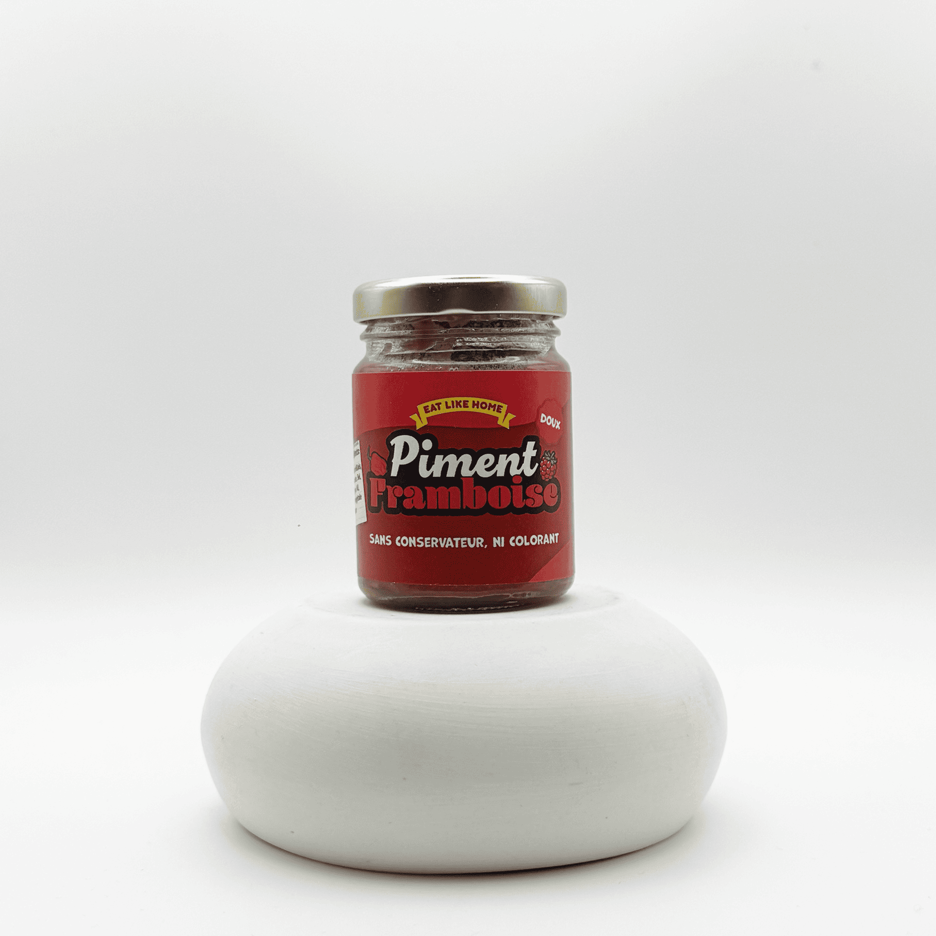 Pot de piment à la Framboise 90 grammes vue de face sur fond blanc