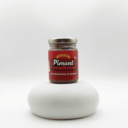 Pot de piment à la Framboise 90 grammes vue de face sur fond blanc