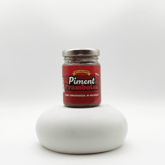 Pot de piment à la Framboise 90 grammes vue de face sur fond blanc